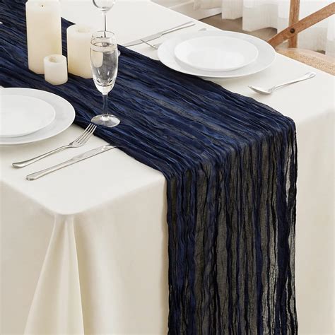 navy blue cheesecloth table runner